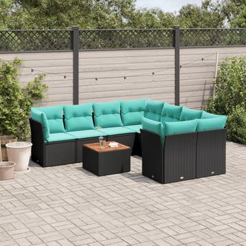 vidaXL 9-delige Loungeset met kussens poly rattan zwart, Verzenden, Loungeset
