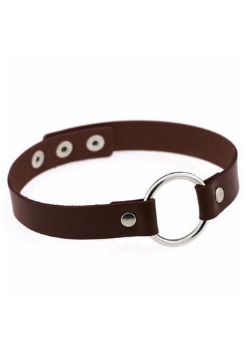 KIMU® Choker Donkerbruin Ring Pu Leer Collar Ketting Halsban, Handtassen en Accessoires, Kettingen, Ophalen of Verzenden, Nieuw
