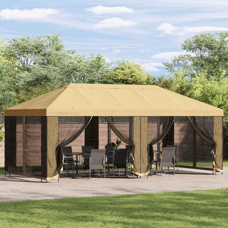 vidaXL Paviljoen met zijwanden 6 x 3 m Crèmekleurig, Jardin & Terrasse, Tonnelles, Envoi