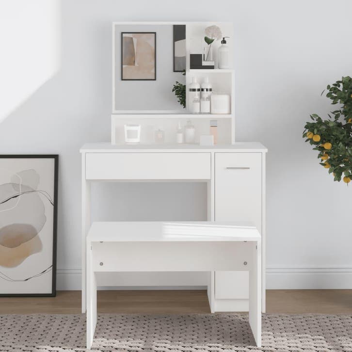 vidaXL Kaptafel met spiegel 86,5x35x136 cm wit, Huis en Inrichting, Tafels | Kaptafels, Nieuw, Verzenden