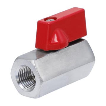 G 1/2 F/F 2-Weg RVS Mini Kogelkraan 69 Bar PTFE -, Verzenden