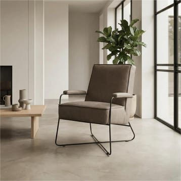 Leren fauteuil Hope - Vintage Taupe (taupe/bruin), Huis en Inrichting, Fauteuils, Nieuw, Ophalen of Verzenden, Eigentijds, Industrieel, Modern, Scandinavisch
