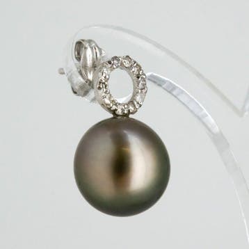 Oorbellen - 18 karaat Witgoud Diamant (Natuurlijk) - Parel