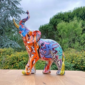 sculptuur, Eléphant Pop Art - 25.5 cm - Hars