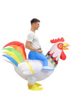 KIMU® Opblaas Kostuum Zittend op Kip Wit Regenboog Opblaasba, Ophalen of Verzenden, Nieuw