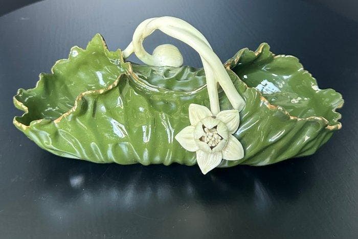 Majolica - Aspergeschep - Keramiek - 1920-1930 - Zeldzaam &, Antiquités & Art, Antiquités | Verre & Cristal