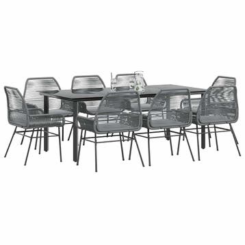 vidaXL 9-delige Tuinset met kussens poly rattan glas grijs, Verzenden, Nieuw, Tuinset