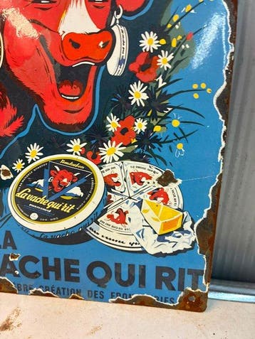 La Vache Qui Rit – Emaille Reclamebord met Rode Koe -, Antiquités & Art