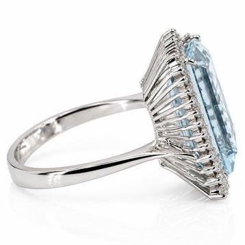 Ring - 18 karaat Witgoud - 4.85ct. tw. Aquamarijn - Diamant