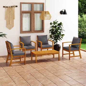 vidaXL 5-delige Loungeset met kussens massief acaciahout, Verzenden, Nieuw, Loungeset