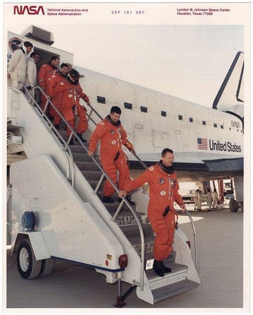 NASA - Crew descending from Space Shuttle Atlantis, 1991