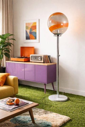 Staande lamp - Glas, Metaal, Marmer - Vloerlamp Space Age,