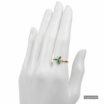 Ring - 14 karaat Geel goud - 0.44ct. tw. Smaragd - Diamant