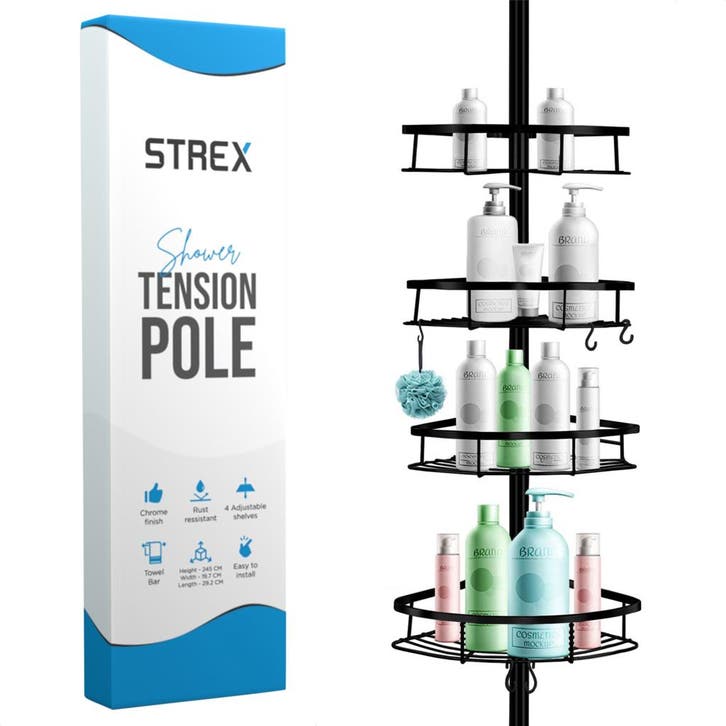 Strex Telescopisch Doucherek Zwart - Verstelbaar 70-275 cm -, Huis en Inrichting, Badkamer | Badtextiel en Accessoires, Verzenden