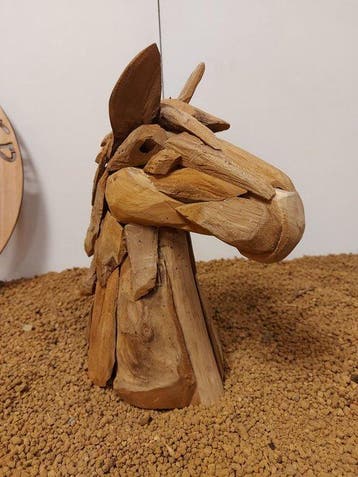 Beeld, Paardenhoofd in teak - 32 cm - Teak