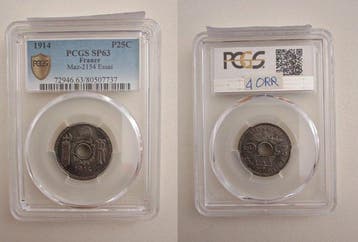 Frankrijk. 25 Centimes 1914 Concours de Becker. Essai Flan