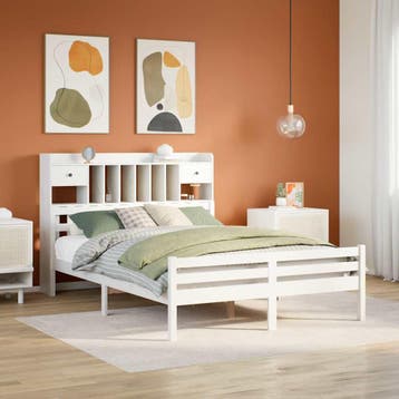 vidaXL Bed met boekenkast zonder matras grenenhout wit, Verzenden, Nieuw