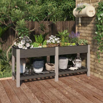 vidaXL Plantenbak verhoogd met schap 175x50x75 cm HKC grijs, Verzenden, Nieuw