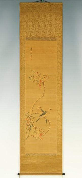 Two Birds Perched on Nandina Tree - Yamamoto Baiitsu