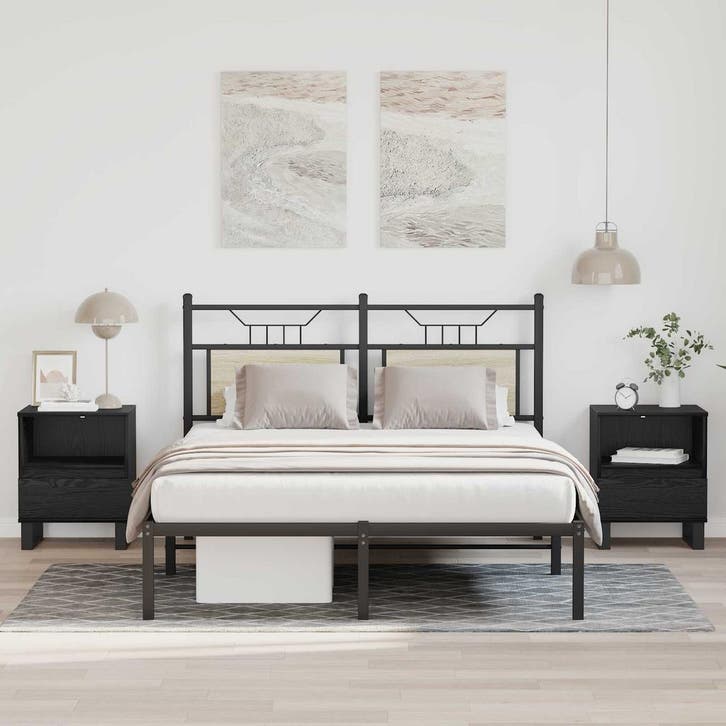 vidaXL Bedkast met lade Zwart Eiken 40 x 35 x 50 cm Bewerkt, Huis en Inrichting, Slaapkamer | Nachtkastjes, Nieuw, Verzenden