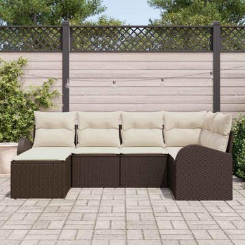 vidaXL Bankstel 6 st Bruin en wit poly rattan, Verzenden, Nieuw