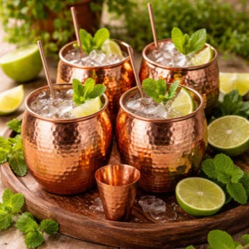 Puur koperen moscow mule set gehamerd - 4 bekers met shot, Ophalen of Verzenden