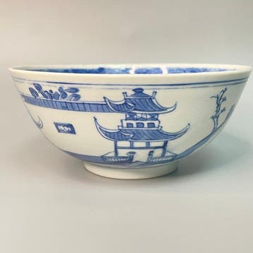 Kom - Porselein - blauwe en witte kom, Antiek en Kunst