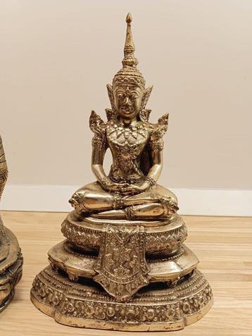 Coppia di Statue di Buddha in Ottone Pesante - Stili Thai e, Antiquités & Art