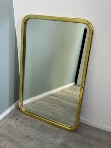 Wandspiegel- Vintage spiegel met gouden rand - Messing, Glas