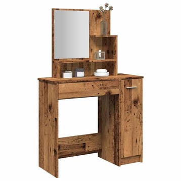 vidaXL Kaptafel met spiegel 86,5x35x136 cm oud houtkleurig, Verzenden