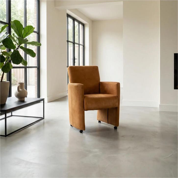 Leren eetkamerstoel Elegant - Kenia Cognac (cognac) - Met, Huis en Inrichting, Stoelen, Bruin, Nieuw, Leer, Ophalen of Verzenden