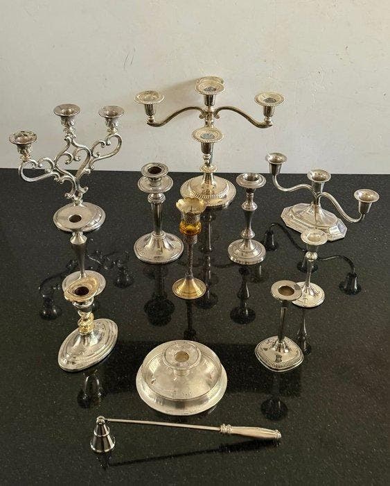 Kandelaber (12) - Verzilverd, Antiquités & Art, Curiosités & Brocante