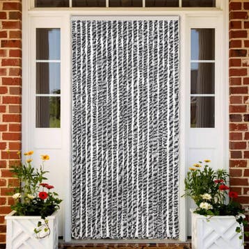 vidaXL Vliegengordijn 90x220 cm chenille grijs en zwart-wit, Verzenden, Nieuw