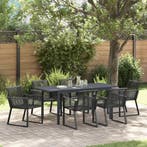 vidaXL Tuin Eettafel Set 7 pcs Zwart poly rattan, Verzenden, Nieuw
