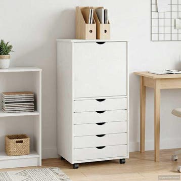 vidaXL Rollende kast 53 x 39 x 103 cm Massief vurenhout Wit, Verzenden