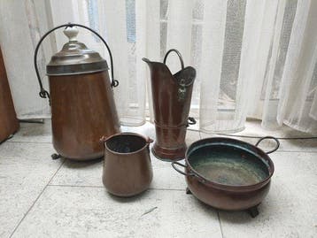 Pan (4) - Koper - Roodkoperen pot - ketel, Antiek en Kunst