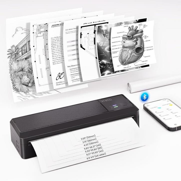 Vretti P83 A4 Printer | 29% Retour Deal | Print mobiel, Computers en Software, Printers, Draadloos, Thermo-printer, Zwart-en-wit printen