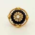 Ring - 14 karaat Geel goud - Diamant - Onyx, zoetwater parel, Nieuw