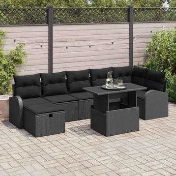 vidaXL Tuinbank Set 8 st Zwart poly rattan, Verzenden