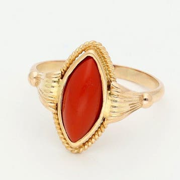 Bague - 18 carats Or jaune Corail rouge