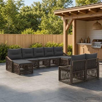 vidaXL Tuinbank Set 9 st Grijs poly rattan, Verzenden