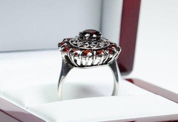 Zonder minimumprijs - Ring - 925 zilver - granaat -, Bijoux, Sacs & Beauté, Bagues