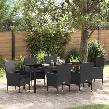 vidaXL Tuin Eettafel Set 7 st Zwart poly rattan, Verzenden, Nieuw
