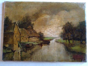 Emile Lammers (1914-1990) - Aan de beek, Antiquités & Art, Art | Peinture | Classique