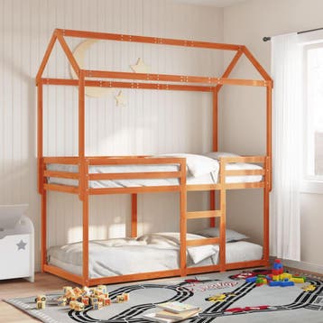 vidaXL Stapelbed met dak massief grenenhout wasbruin 90x190, Verzenden