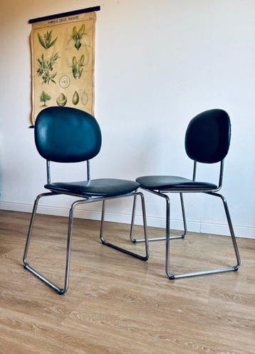 Stoel - Chroom, Synthetisch leder - Een paar vintage stoelen