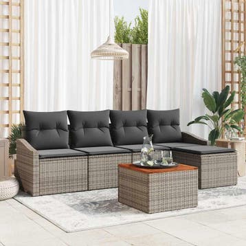 vidaXL Tuinbank Set 6 st Grijs poly rattan, Verzenden, Nieuw
