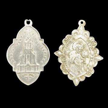 2 Vintage Religieuze Medailles (Onze-Lieve-Vrouw van de Hulp, Antiek en Kunst