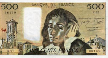France Frankreich Pick 156 500 Francs Pascal 03/02/1977 K 67, Verzenden, België