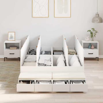 vidaXL Opbergbedframe met lade met opslag Wit 120 cm Bewerkt, Verzenden, Nieuw